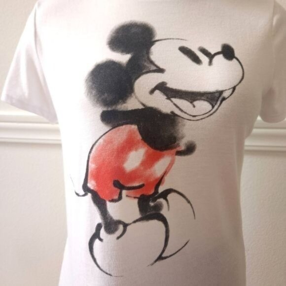 T-Shirt Disney Mickey Mouse White Red Black Short-Sleeved Women's Size - Picture 4 of 11